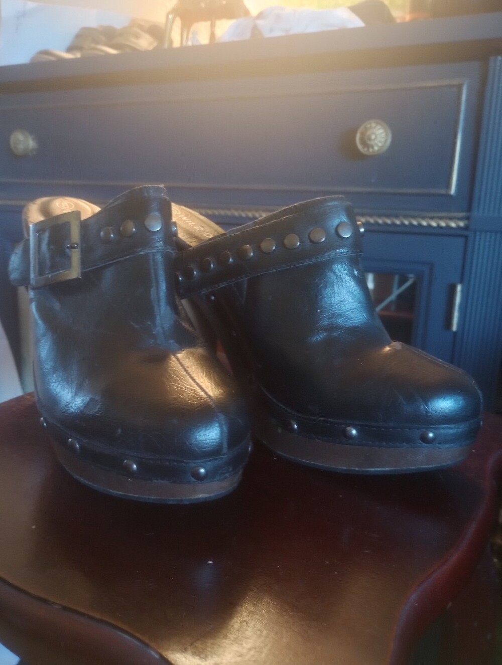 Black Studded Leather Clogs